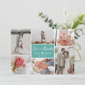 Elegantes romantisches Aquamarin 6 Foto Collage We Dankeskarte (Stehend Vorderseite)