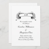 Elegantes romantisches Banner Schwarz/Weiß Hochzei Einladung (Vorne/Hinten)