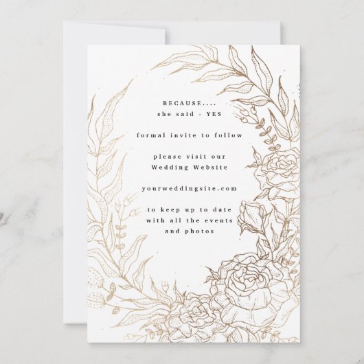 Elegantes Romantisches Blume Wreath Gold Wedding F Save The Date (Rückseite)