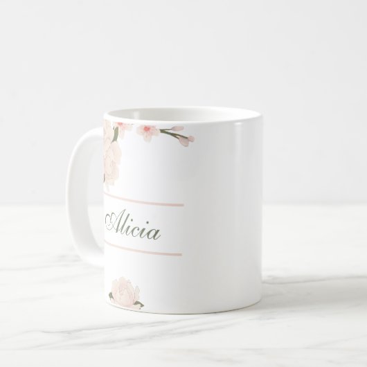 Elegantes romantisches Blush Pink Blumengebirge Kaffeetasse (Vorderseite Links)