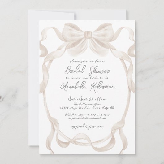 Elegantes Romantisches Bow Whimsical Brautparty Einladung (Vorderseite)