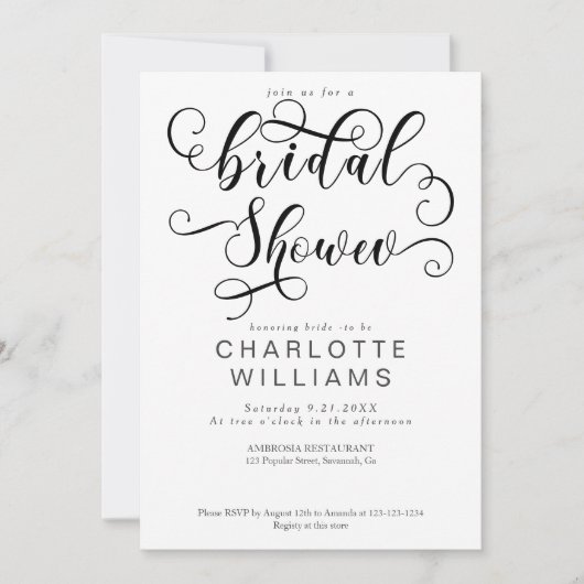 Elegantes Romantisches Calligrafy Script-Brautpart Einladung (Vorderseite)