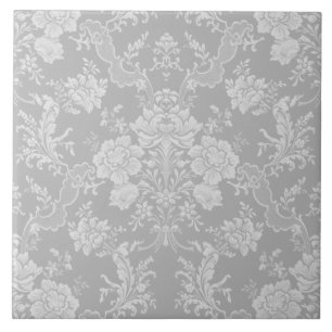 Elegantes romantisches Chic florales Damast-Grau Fliese
