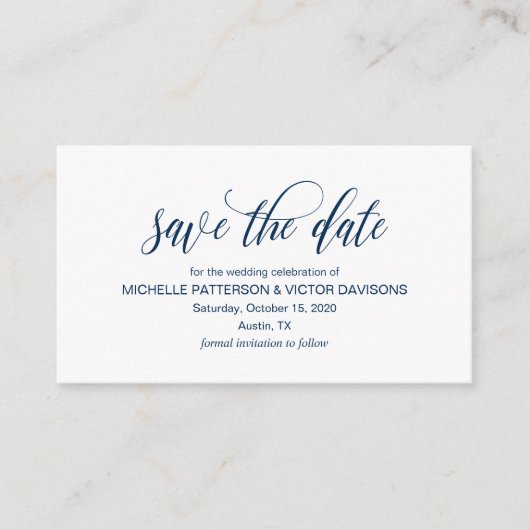 Elegantes Romantisches Drehbuch, Navy Blue, Save t Begleitkarte (Vorderseite)