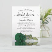 Elegantes Romantisches Emerald Green Rose Brautpar Einladung (Stehend Vorderseite)