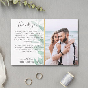 Elegantes romantisches Eukalyptus-Foto Hochzeit Dankeskarte