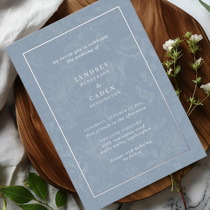 Elegantes Romantisches Floral Dusty Blue Wedding S Folieneinladung