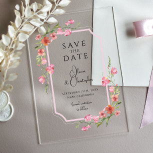Elegantes romantisches Floral Save the Date Acryleinladungen