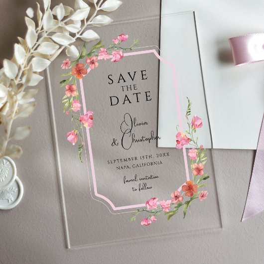 Elegantes romantisches Floral Save the Date Acryleinladungen