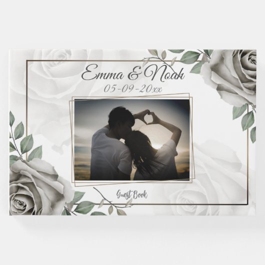 Elegantes romantisches Foto mit rustikalen Rosen Gästebuch (Vorderseite)