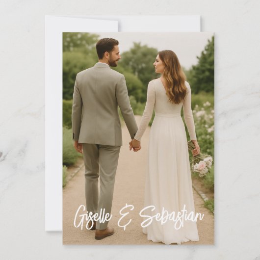 Elegantes Romantisches Foto Script Moderne Hochzei Einladung (Rückseite)