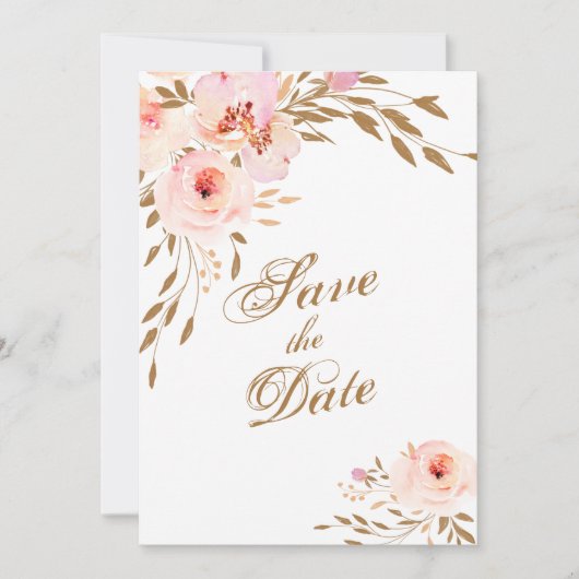 Elegantes Romantisches Gold Rosa Wasserfarben Save The Date (Vorderseite)
