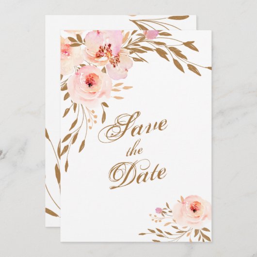Elegantes Romantisches Gold Rosa Wasserfarben Save The Date (Vorne/Hinten)