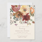 Elegantes Romantisches Herbstblumenrotes Brautpart Einladung (Vorderseite)