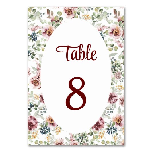 Elegantes romantisches Hochzeitszeichen Tischnumme Tischnummer (Rückseite)