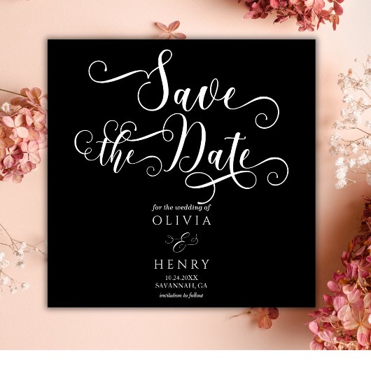 Elegantes Romantisches Kalligrafie-Script Black Go Save The Date