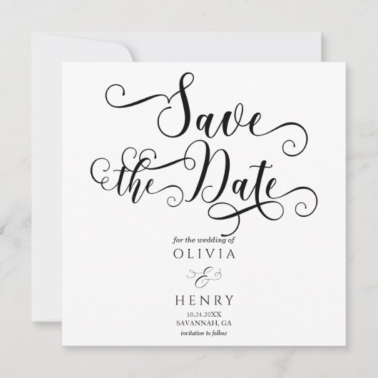 Elegantes Romantisches Kalligraphieskript Save The Date (Vorderseite)