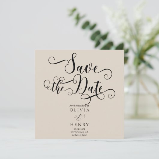 Elegantes Romantisches Kalligraphieskript Save The Date (Stehend Vorderseite)