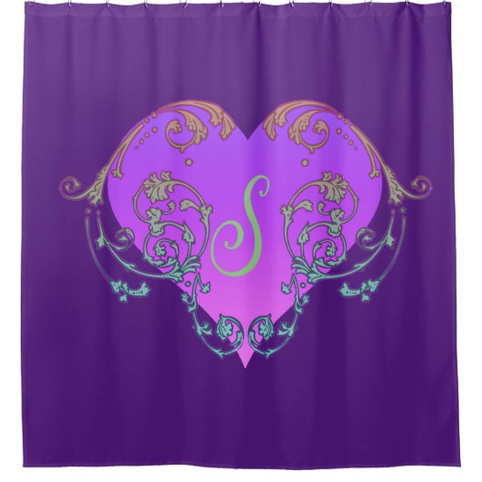 Elegantes, romantisches Lila Herz mit Blüh Duschvorhang (Vorderseite)
