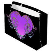 Elegantes, romantisches Lila Herz mit Blüh Große Geschenktüte (Rückseite Schrägansicht)