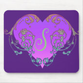 Elegantes, romantisches Lila Herz mit Blüh Mousepad (Vorne)