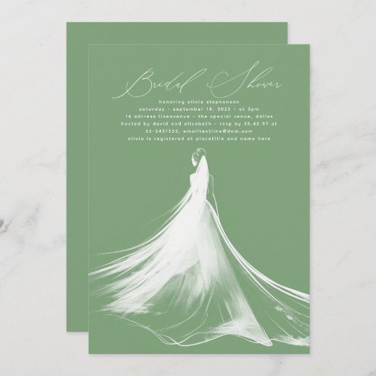 Elegantes Romantisches Modern Sage Green Brautpart Einladung (Vorne/Hinten)