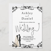 Elegantes romantisches Paar Schwarz-Weiß-Hochzeit Einladung (Vorderseite)