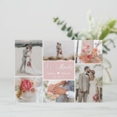 Elegantes Romantisches Rosa 6 Foto Collage Wedding Dankeskarte (Stehend Vorderseite)