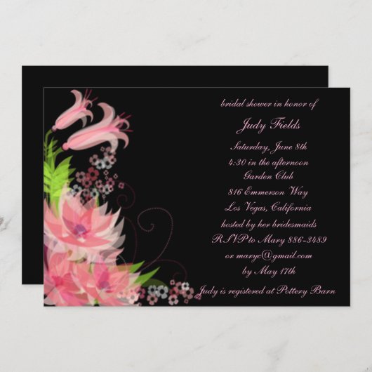 Elegantes Romantisches Rosa Brautparty Einladung (Vorne/Hinten)