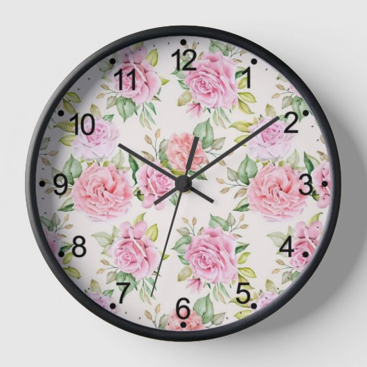 Elegantes romantisches Rosen-Blumenmuster Uhr (Vorderseite)