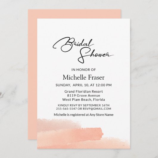 Elegantes romantisches, schlichtes rosa Brautparty Einladung (Vorne/Hinten)