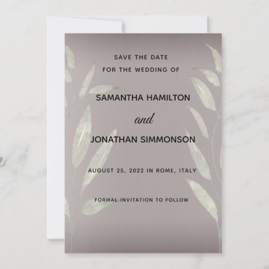 Elegantes Romantisches Silberrosa Blütenbraun Save Einladung (Rückseite)