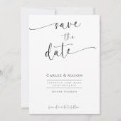 Elegantes romantisches Skript Schwarz und Weiß Hoc Save The Date (Vorderseite)