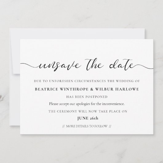 Elegantes Romantisches Unspeichern des Datums Hoch Einladung (Vorderseite)