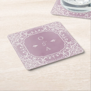 Elegantes romantisches Vintage-Monogramm in Mauve Rechteckiger Pappuntersetzer