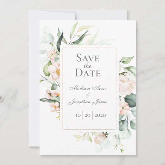 Elegantes Romantisches Wasserfarbenschild Save The Date (Vorderseite)