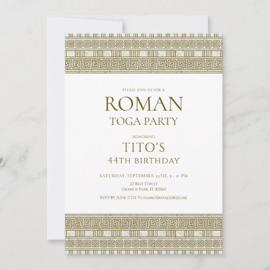 Elegantes römisches Toga-Party mit Steinelementen Einladung (Vorderseite)