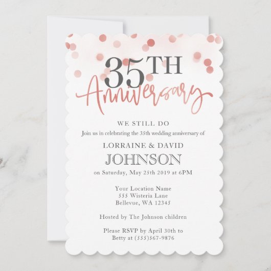Elegantes Rosa 35. Hochzeitstag Einladung (Vorderseite)