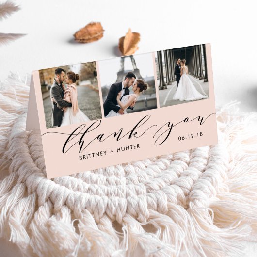 Elegantes Rosa 3 Foto Collage Vielen Dank