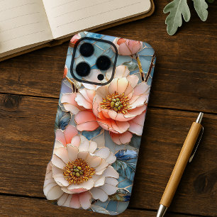 Elegantes rosa 3D-Floral gestanztes Glas iPhone 16 Pro Max Hülle