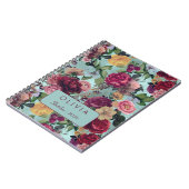 Elegantes Rosa-Aqua-Blumenmuster-Monogramm Notizblock (Linke Seite)