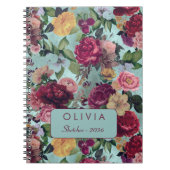 Elegantes Rosa-Aqua-Blumenmuster-Monogramm Notizblock (Vorderseite)