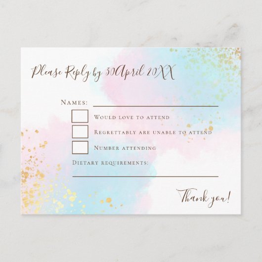 Elegantes Rosa Aquamarin mit Gold Confetti Wedding Postkarte (Vorderseite)