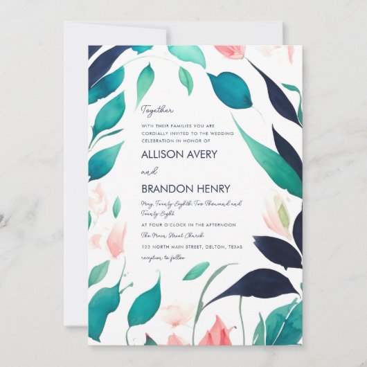 Elegantes, rosa Aquamarines blaues Aquarellfarben Einladung (Vorderseite)