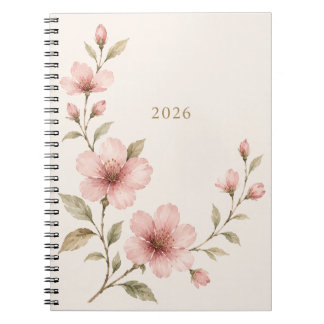 Elegantes rosa Aquarell-Blumen-Notizbuch 2026 | Notizblock
