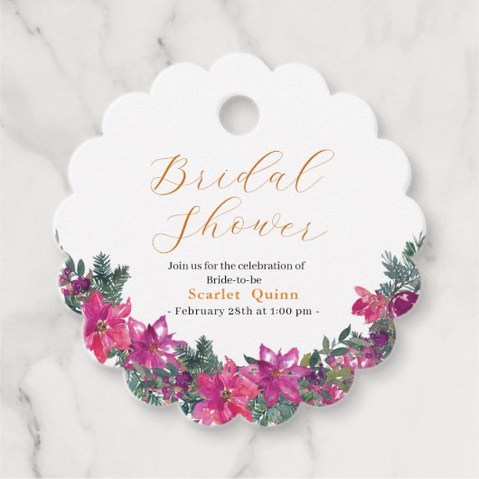 Elegantes, rosa Aquarell Blumenbräunchen Geschenkanhänger (Vorderseite)