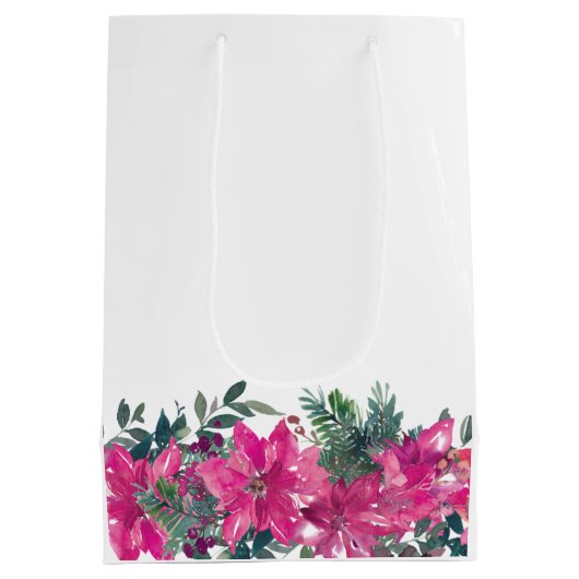 Elegantes, rosa Aquarell Blumenbräunchen Mittlere Geschenktüte (Rückseite)