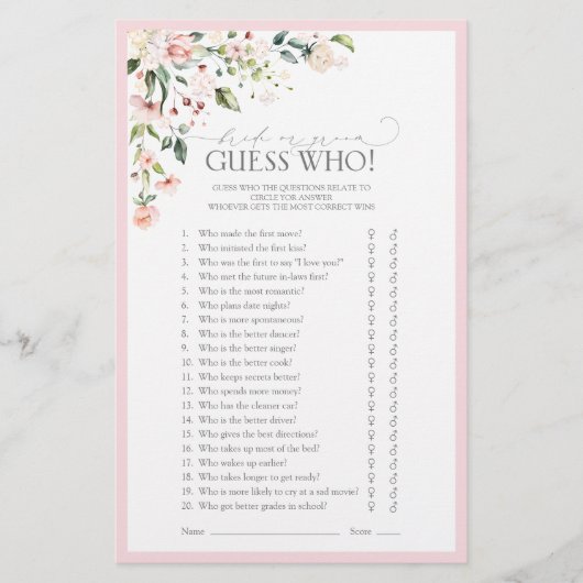 Elegantes Rosa Aquarell Brautparty Spiel (Vorderseite)