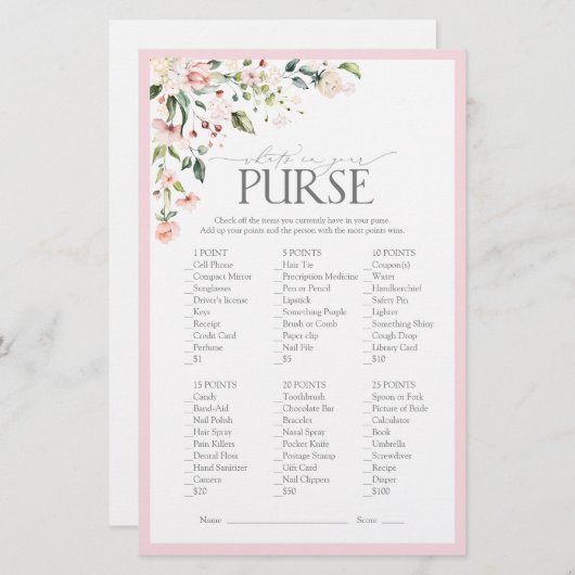 Elegantes Rosa Aquarell Brautparty Spiel (Vorne/Hinten)