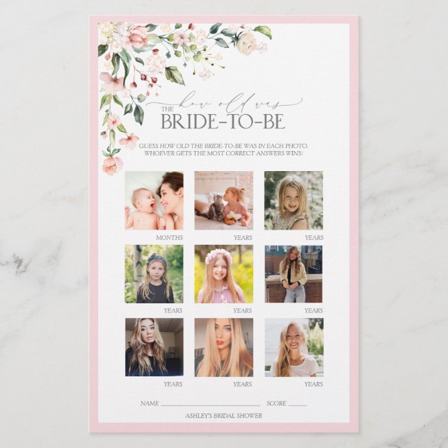 Elegantes Rosa Aquarell Brautparty Spiel (Vorderseite)